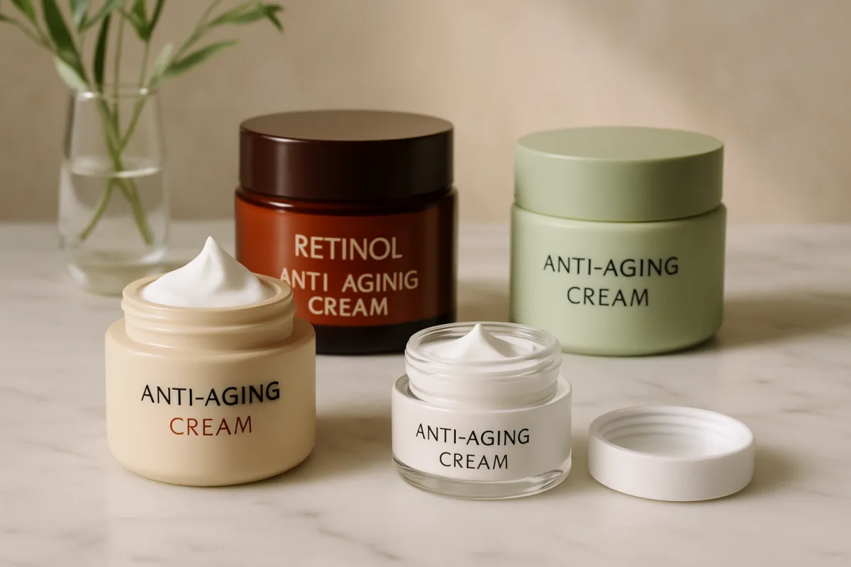 Best Anti Aging Creams displayed on a marble countertop