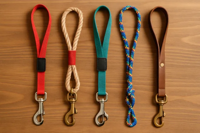 Best dog leashes displayed on a wooden surface