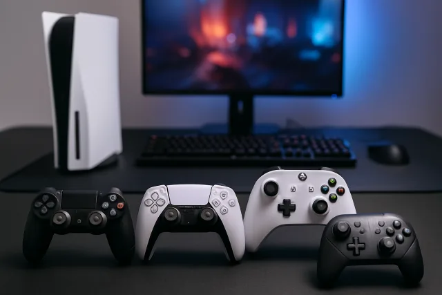 Best gaming controllers displayed on a gaming desk