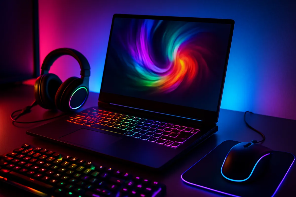 Best gaming laptops setup with vibrant colors and accessories