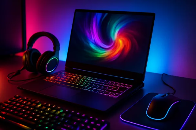 Best gaming laptops setup with vibrant colors and accessories