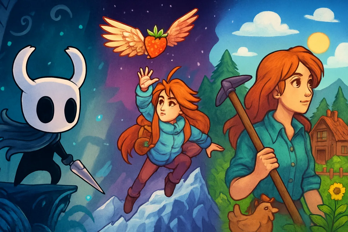 Best Indie Games featuring Hollow Knight, Celeste, and Stardew Valley