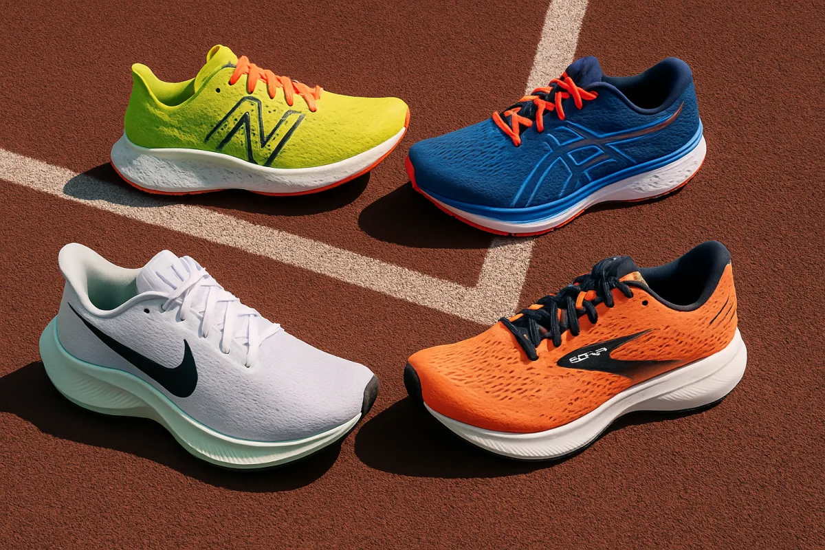 Best running shoes displayed on a track
