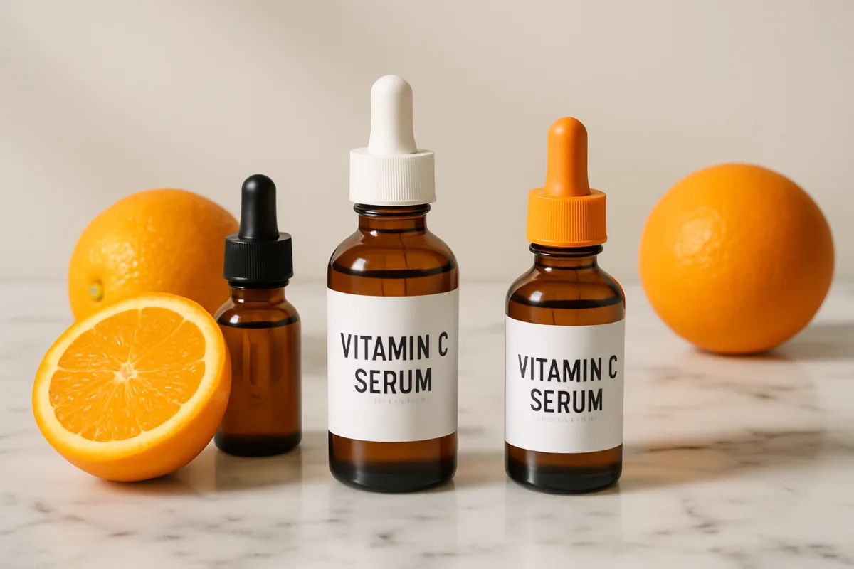 Best Vitamin C Serums displayed with fresh oranges