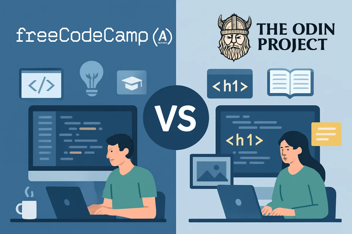 Comparison of freeCodeCamp and The Odin Project for web development learning