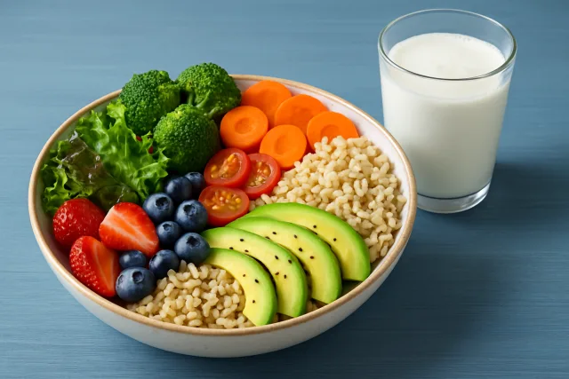 A colorful display of foods that improve gut health