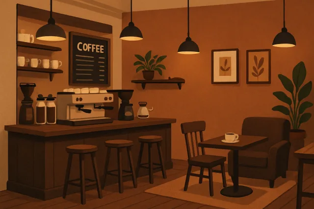 Starting a coffee shop interior with coffee brewing equipment
