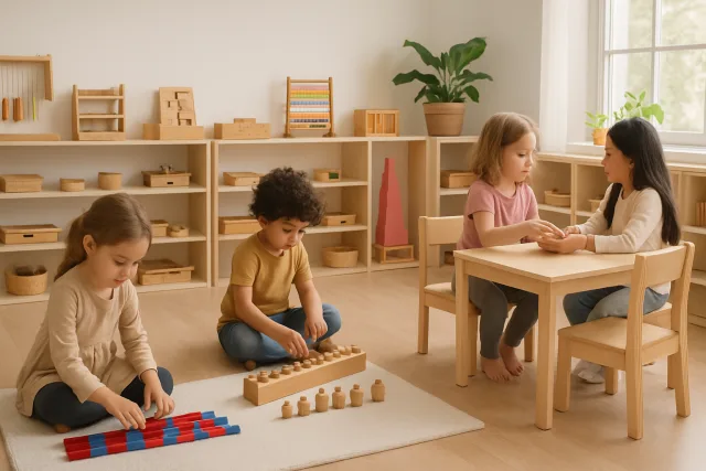 Montessori Method classroom with children learning