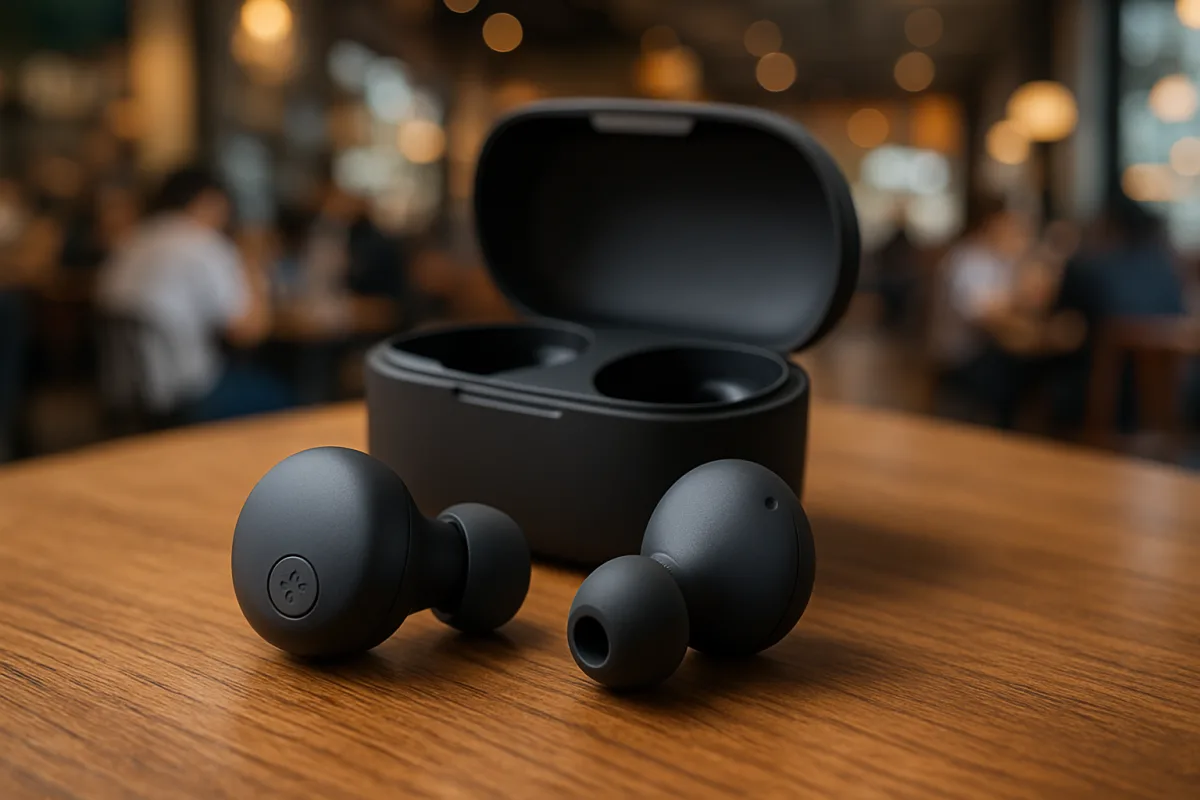 Noise Cancelling Earbuds on a table