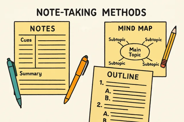 Illustration of different note taking methods