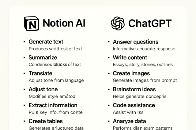 Comparison of Notion AI and ChatGPT functionalities
