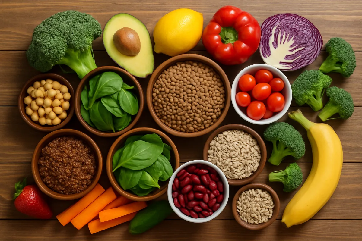 Plant based diet foods including fruits and vegetables