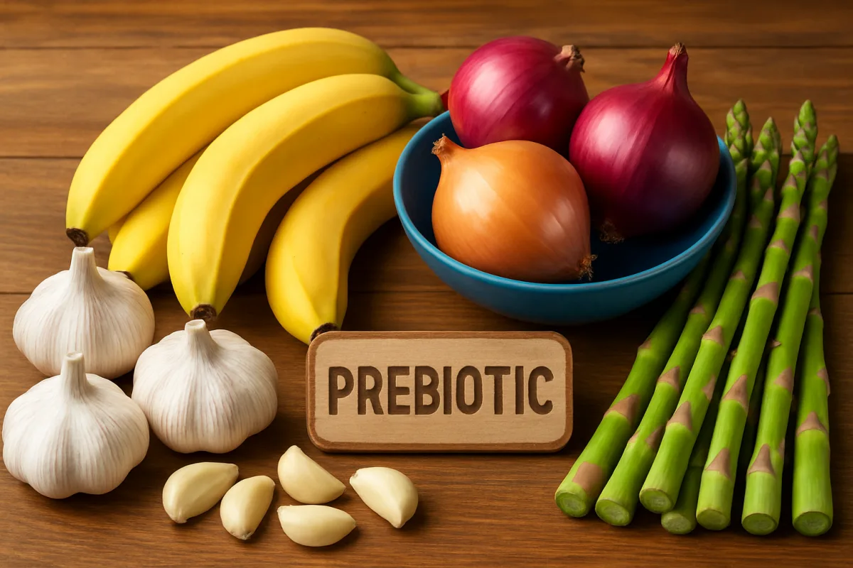 Variety of prebiotic foods for gut health