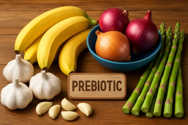 Variety of prebiotic foods for gut health