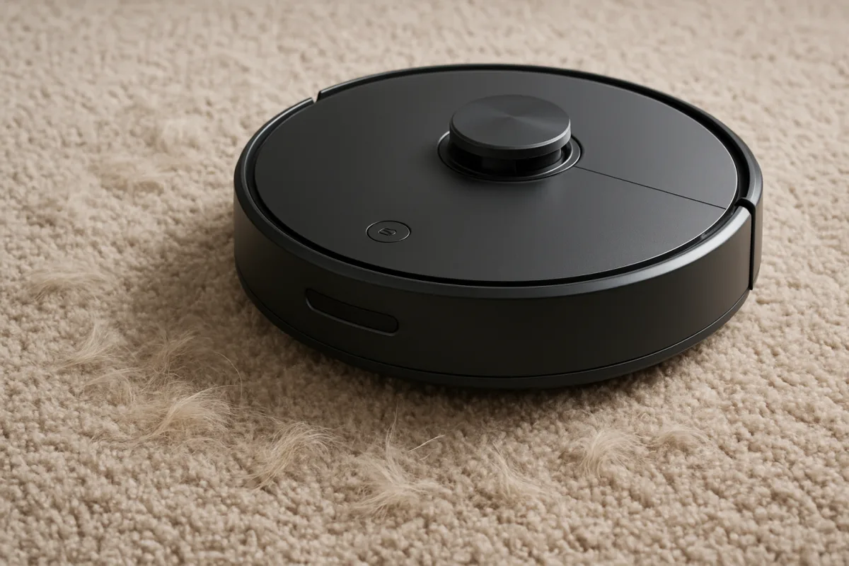 Robot vacuum cleaning pet hair from carpet