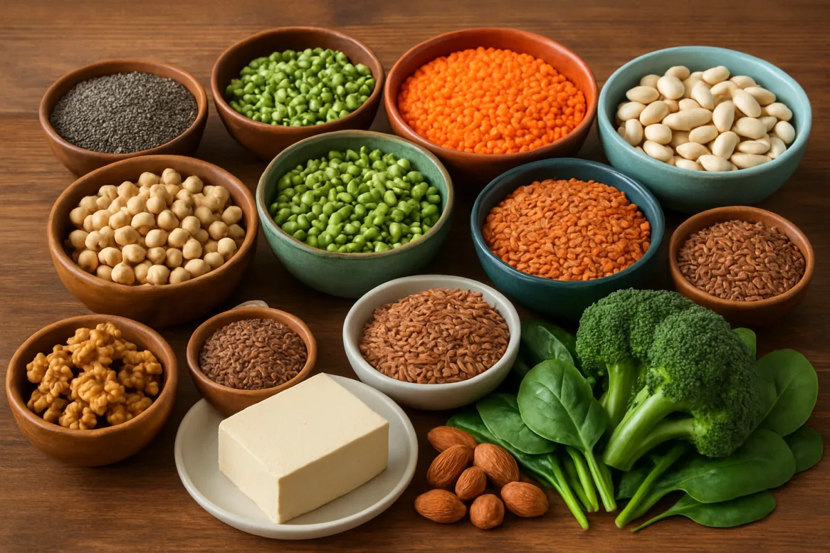 Vegan Nutrition essentials including legumes, greens, and nuts
